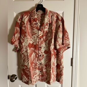 Tommy Bahama Red and Cream Floral Men's Shirt 100% Linen